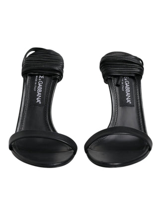 Dolce & Gabbana Black Leather Stiletto Heels Sandals Shoes