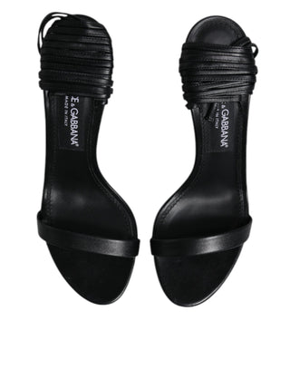 Dolce & Gabbana Black Leather Stiletto Heels Sandals Shoes
