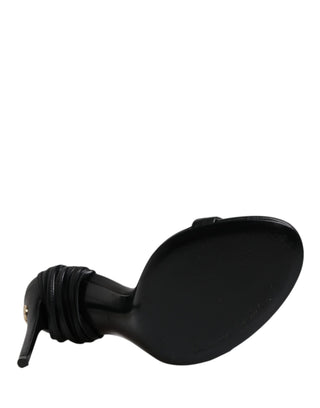Dolce & Gabbana Black Leather Stiletto Heels Sandals Shoes