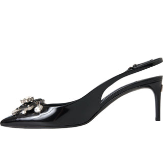 Dolce & Gabbana Black Patent Leather Crystal Slingback Shoes