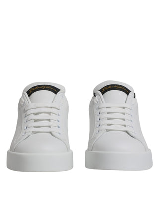 Dolce & Gabbana White Black Leather Low Top Sneakers Shoes