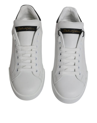 Dolce & Gabbana White Black Leather Low Top Sneakers Shoes