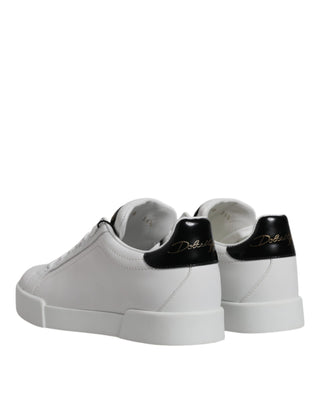 Dolce & Gabbana White Black Leather Low Top Sneakers Shoes