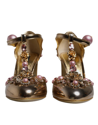 Dolce & Gabbana Gold Embellished Vally Heels Sandals Shoes