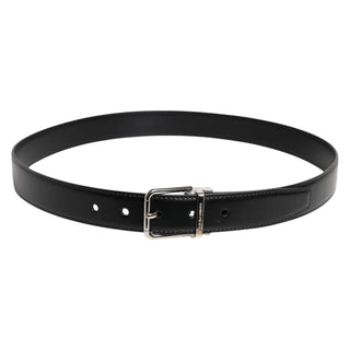 Dolce & Gabbana Black Calf Leather Silver Metal Buckle Belt