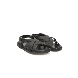 Cerruti 1881 Black Leather Men Sandal