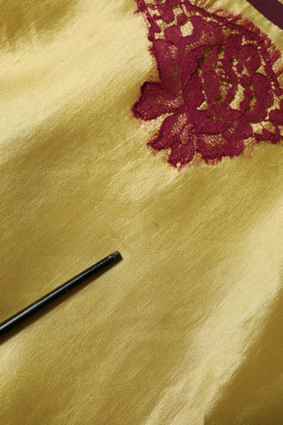 Dolce & Gabbana Yellow Silk Satin Floral Lace Short Sleeves Top