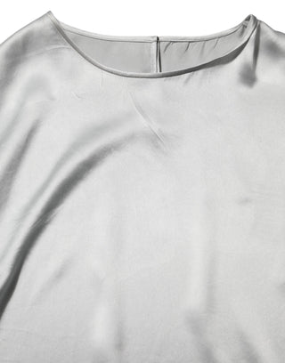 Dolce & Gabbana Gray Silk Satin Floral Lace Long Sleeve Top