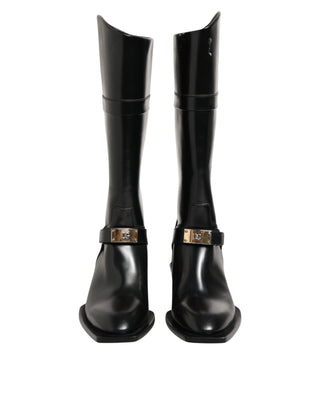 Dolce & Gabbana Black Logo Plaque Over The Calf Boots Shoes