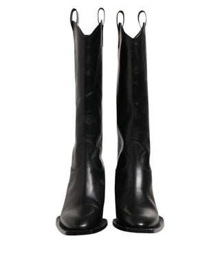 Dolce & Gabbana Black Leather Over The Calf Biker Boots Shoes