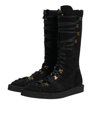 Dolce & Gabbana Black Alpaca Wool Suede Mid Calf Boots Shoes