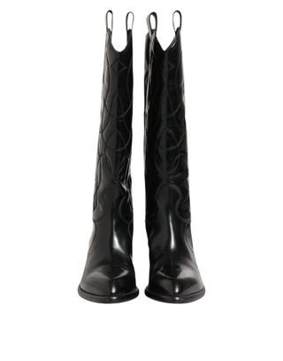 Dolce & Gabbana Black Leather Over The Calf Biker Boots Shoes