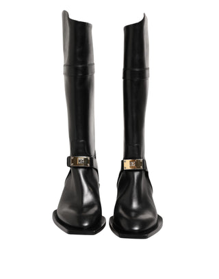 Dolce & Gabbana Black Logo Plaque Over The Calf Boot Shoes