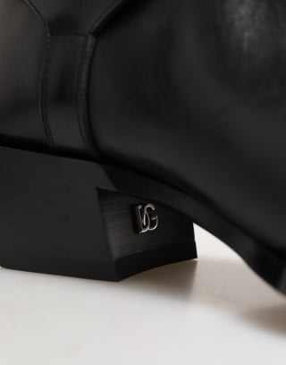 Dolce & Gabbana Black Logo Plaque Over The Calf Boot Shoes