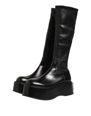 Dolce & Gabbana Black Logo Plaque Over The Calf Boots Shoes