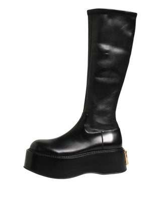 Dolce & Gabbana Black Logo Plaque Over The Calf Boots Shoes