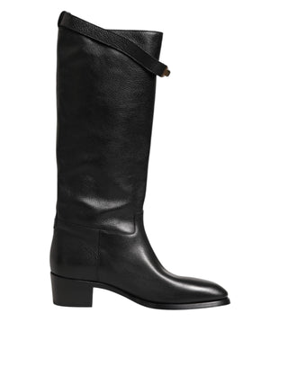 Dolce & Gabbana Black Logo Plaque Over The Calf Boots Shoes