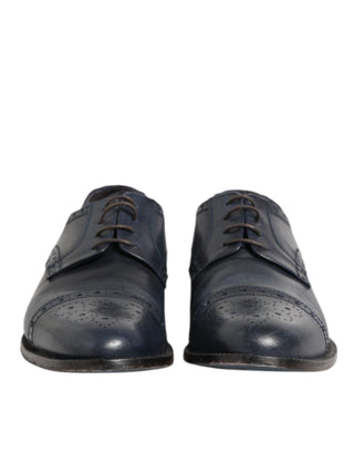 Daniele Alessandrini Blue Leather Wingtip Lace-up Formal Derby Shoes