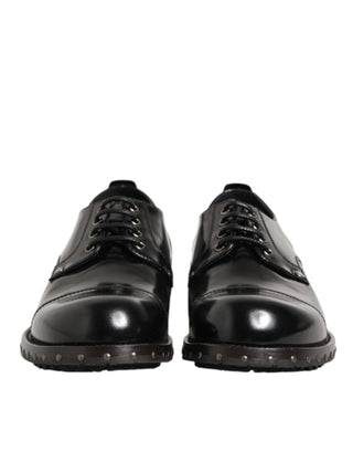 Dolce & Gabbana Black Leather Studded Men Formal Derby Shoes