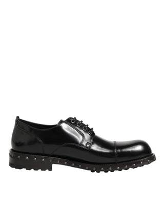 Dolce & Gabbana Black Leather Studded Men Formal Derby Shoes
