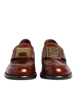 Dolce & Gabbana Brown Leather Logo Slip On Men Dress Shoes