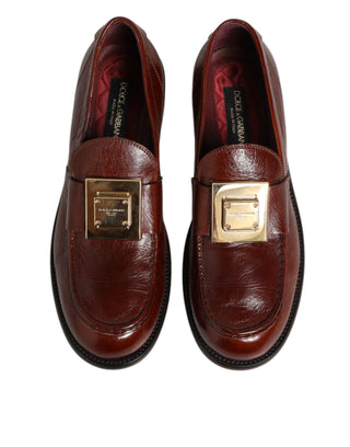 Dolce & Gabbana Brown Leather Logo Slip On Men Dress Shoes