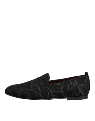 Dolce & Gabbana Black Brocade Loafers Slip On Men Dress Shoes