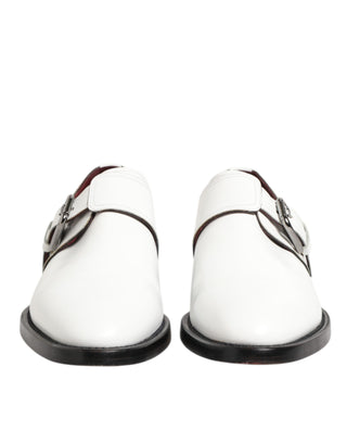 Dolce & Gabbana White Leather Monk Strap Formal Derby Shoes