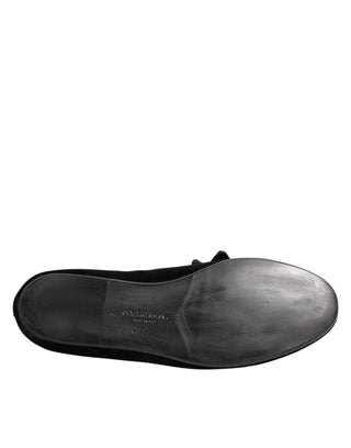 Dolce & Gabbana Black Suede Cotton Rose Slip On Loafers Shoes