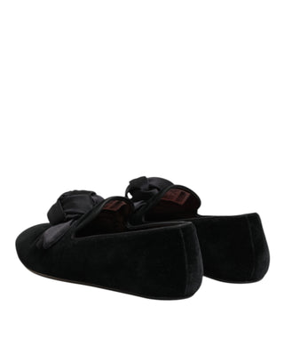 Dolce & Gabbana Black Suede Cotton Rose Slip On Loafers Shoes