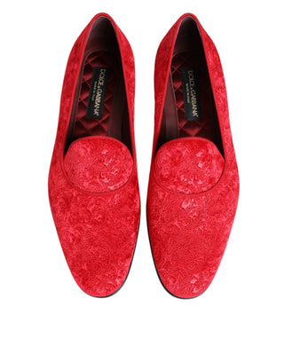 Dolce & Gabbana Red Jacquard Loafers Formal Men Dress Shoes