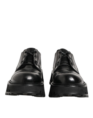 Dolce & Gabbana Black Leather Lace Up Derby Men Dress Shoes