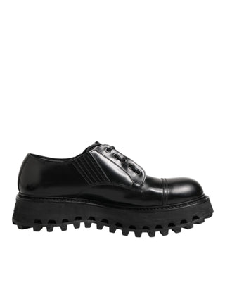 Dolce & Gabbana Black Leather Lace Up Derby Men Dress Shoes