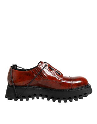 Dolce & Gabbana Brown Red Leather Lace Up Derby Dress Shoes