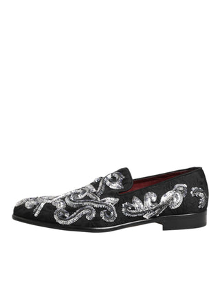 Dolce & Gabbana Black Silver Sequined Loafers Men Dress Shoes