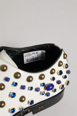Dolce & Gabbana White Leather Crystals Embellished Dress Shoes