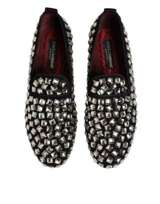 Dolce & Gabbana Black Suede Crystals Loafers Men Dress Shoes
