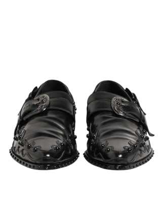 Dolce & Gabbana Black Embellished Dress Monk Strap Shoes