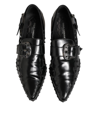 Dolce & Gabbana Black Embellished Dress Monk Strap Shoes