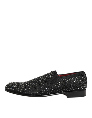 Dolce & Gabbana Black Suede Crystal Embellished Loafer Shoes