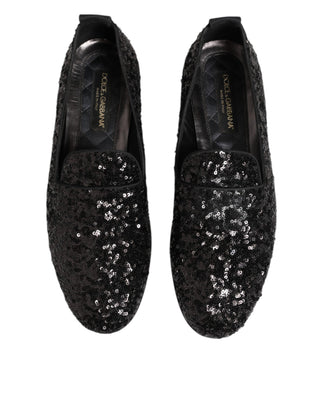 Dolce & Gabbana Black Sequined Slip On Loafers Dress Shoes