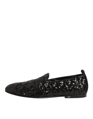 Dolce & Gabbana Black Sequined Slip On Loafers Dress Shoes