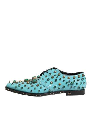 Dolce & Gabbana Turquoise Crystal Embellished Men Derby Shoes