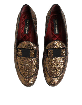 Dolce & Gabbana Gold Sequined Slip On Loafers Men Dress Shoes