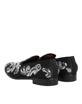 Dolce & Gabbana Black Silver Sequined Loafers Men Dress Shoes