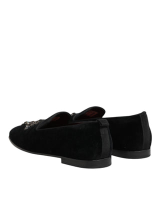 Dolce & Gabbana Black Cross Embellished Slip On Loafers Dress Shoes