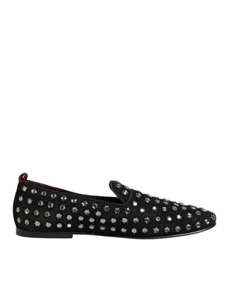 Dolce & Gabbana Black Crystal Embellished Loafers Dress Shoes