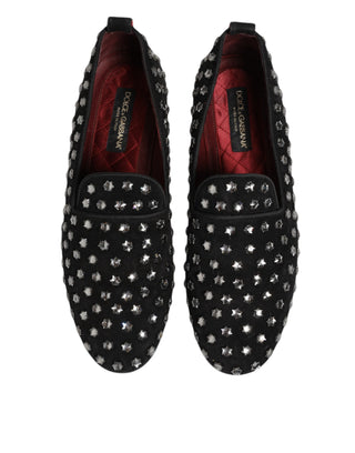 Dolce & Gabbana Black Crystal Embellished Loafers Dress Shoes