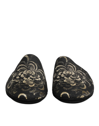 Dolce & Gabbana Black Floral Jacquard Slides Slippers Shoes