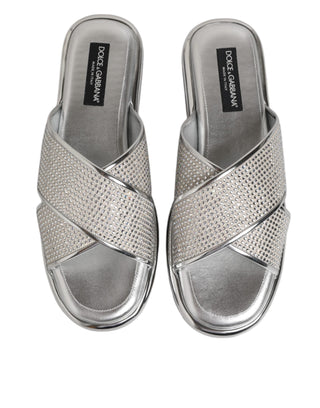 Dolce & Gabbana Silver Strass Slides Flats Slippers Shoes